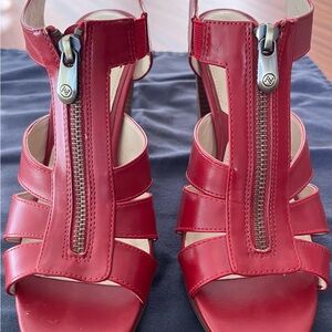 Adrienne Vittadini Bold Red Zipper Sandals